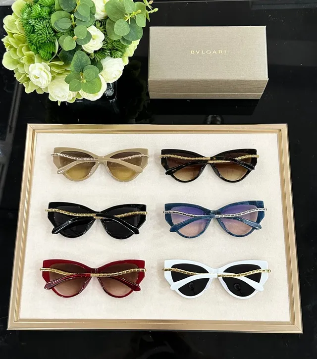 Bvlgari Branco e Dourado Montura de Acetato Silhueta Ocular Óculos de Sol 4