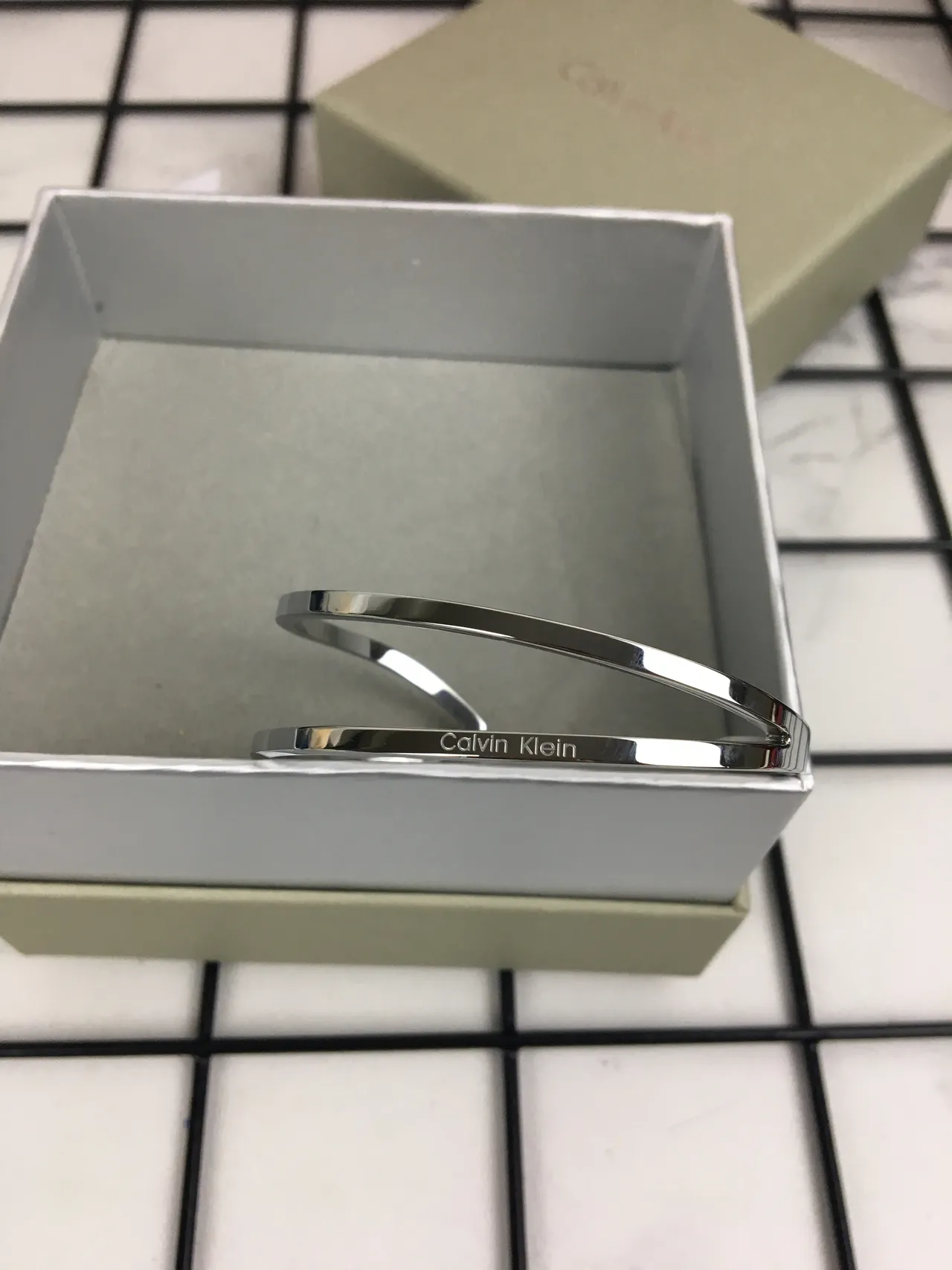 Calvin Klein Double-Layer Open Cuff Silver Bracelet 5
