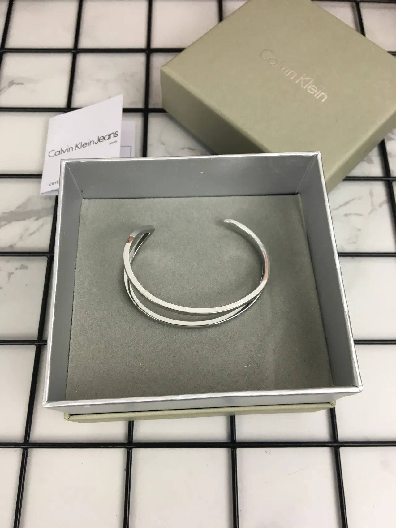 Calvin Klein Double-Layer Open Cuff Silver Bracelet 6