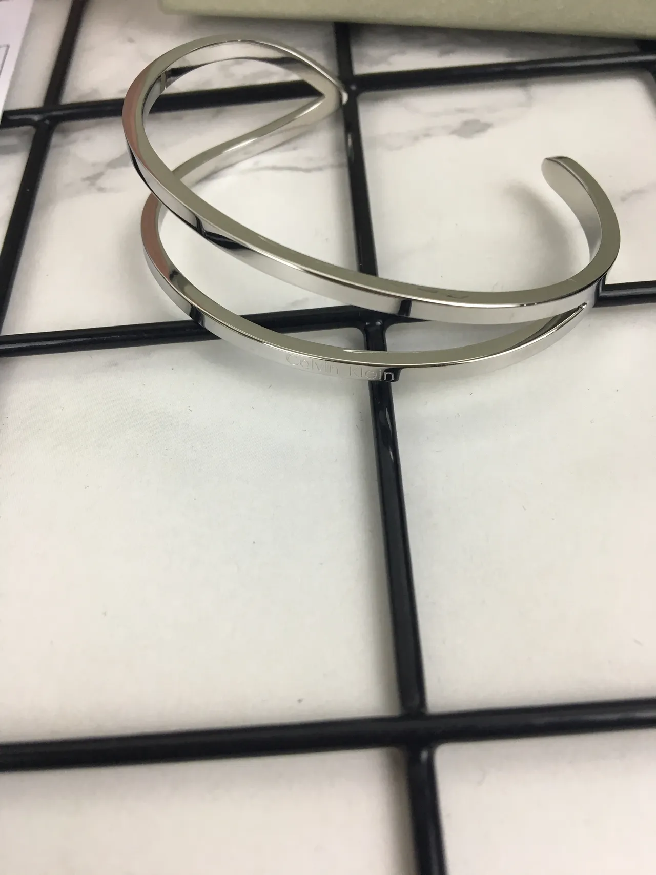 Calvin Klein Double-Layer Open Cuff Silver Bracelet 7