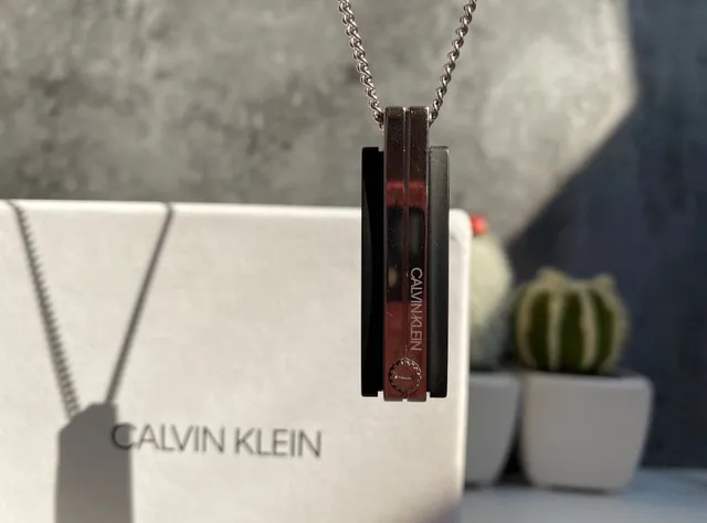 Calvin Klein Minimalist Black and Silver Rectangular Pendant Necklace 2