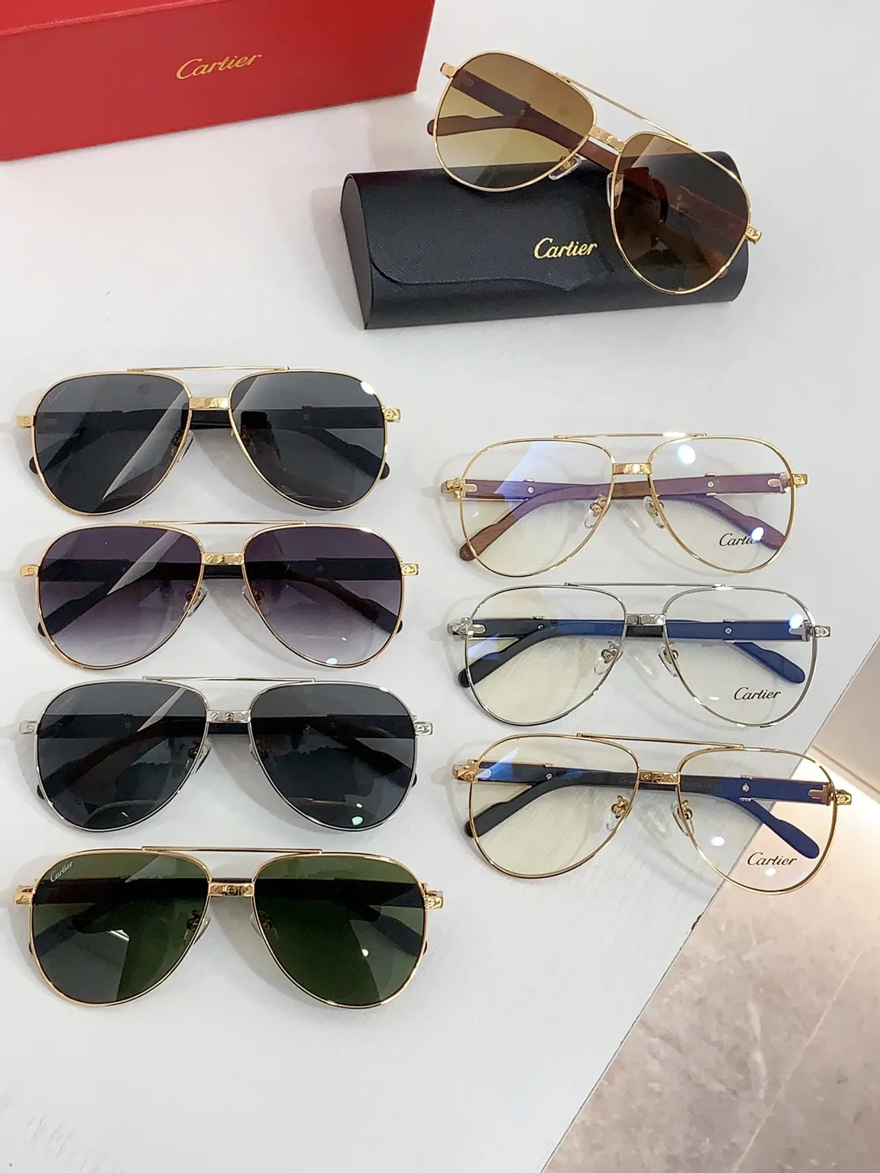 Cartier Óculos de Sol Estilo Aviador Dourado Gradiente Marrom 2