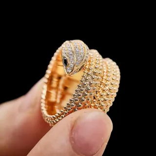 Cartier Gold Black Serpent Motif Pavé Diamond Head Ring