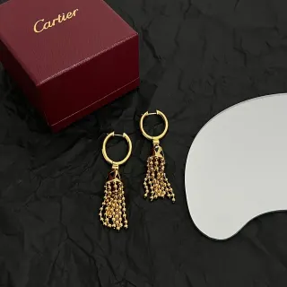 Cartier Gold Hoop Beaded Tassel Earrings