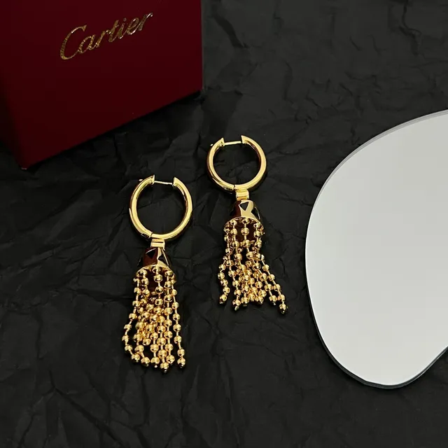 Cartier Boucles d'oreilles dorées à cercles avec franges de perles 4