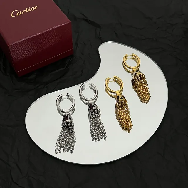 Cartier Boucles d'oreilles dorées à cercles avec franges de perles 5
