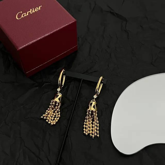 Cartier Boucles d'oreilles dorées à cercles avec franges de perles 6