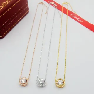 Cartier Gold Silver Halo Pendant Pavé-Set Stones Necklace