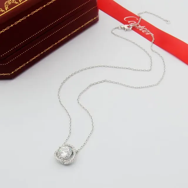 Cartier Gold Silver Halo Pendant Pavé-Set Stones Necklace 3