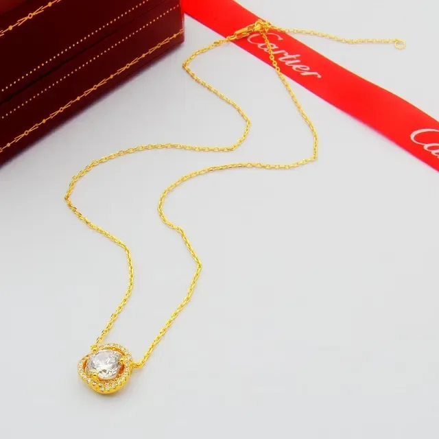 Cartier Gold Silver Halo Pendant Pavé-Set Stones Necklace 4