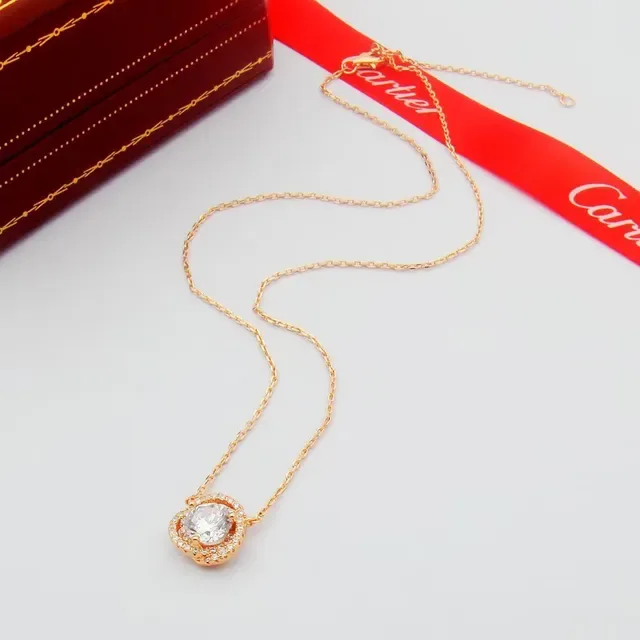 Cartier Gold Silver Halo Pendant Pavé-Set Stones Necklace 5