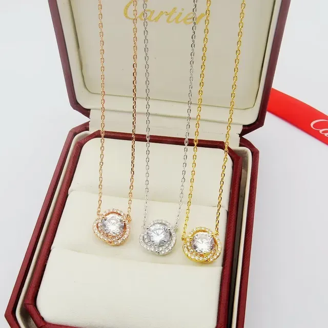 Cartier Gold Silver Halo Pendant Pavé-Set Stones Necklace 6