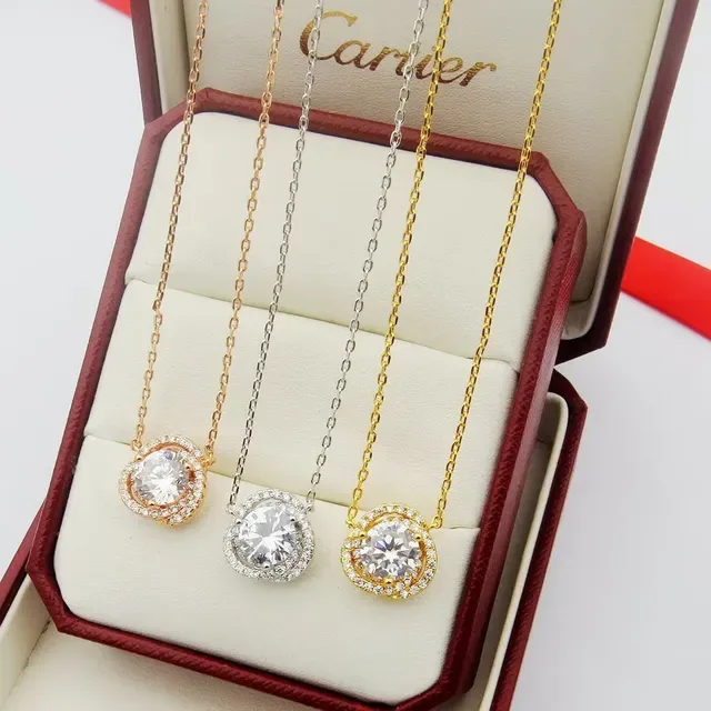 Cartier Gold Silver Halo Pendant Pavé-Set Stones Necklace 7
