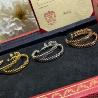 Cartier Gold Silver Twisted Rope Texture Hinged Hoop Earrings