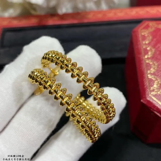 Cartier ذهبي فضي نسيج حبل ملتوي أقراط دائرية مع مفصل 2