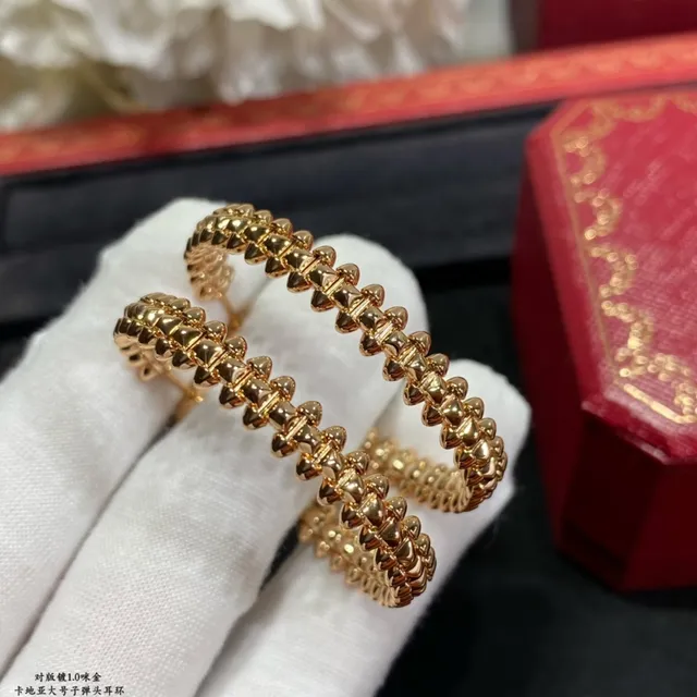 Cartier ذهبي فضي نسيج حبل ملتوي أقراط دائرية مع مفصل 3