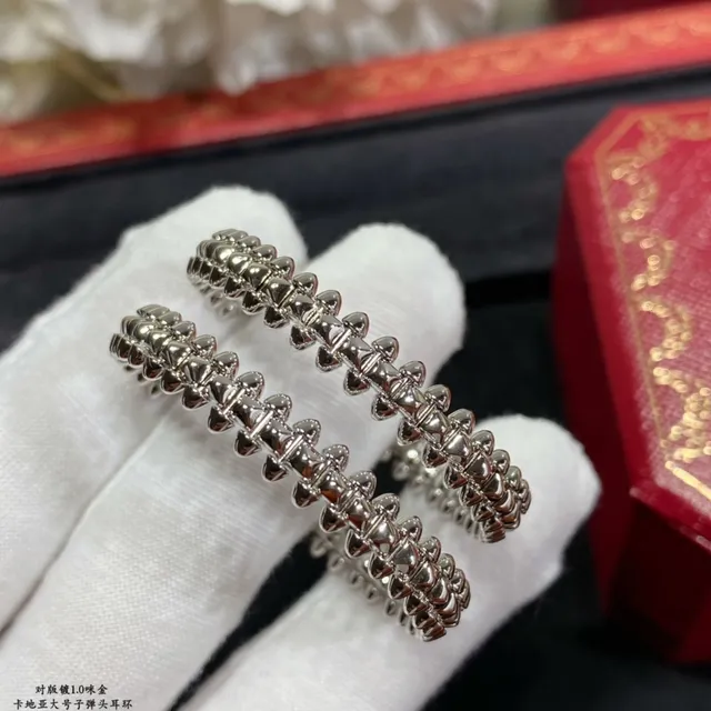 Cartier ذهبي فضي نسيج حبل ملتوي أقراط دائرية مع مفصل 4