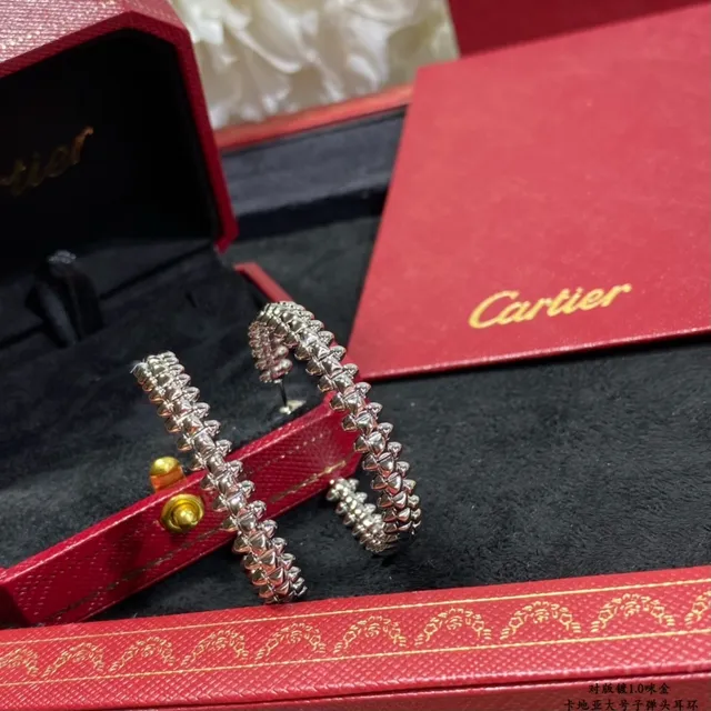 Cartier ذهبي فضي نسيج حبل ملتوي أقراط دائرية مع مفصل 5