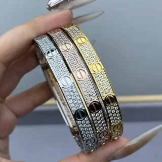 Cartier Love Bracelet Pavé-Set Screw Motif Rigid Bangle Bracelet