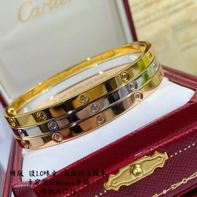 Pulsera Cartier Love de oro y plata banda triple con diamantes de tornillo 3
