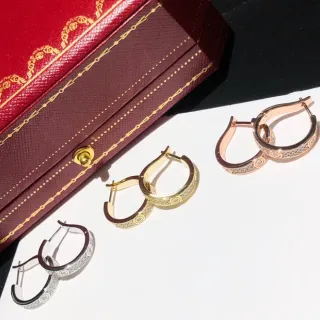 Cartier Love Hoop Oro Plata Silueta Pavé-Set Piedras Pendientes