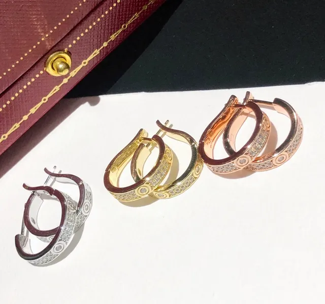 Cartier Love Hoop or argent silhouette Pavé-Set pierres boucles d'oreilles 2