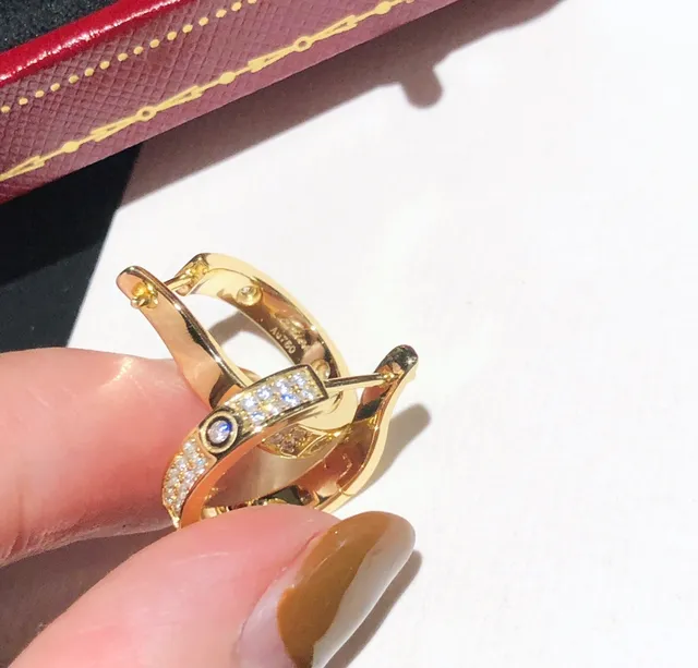 Cartier Love Hoop or argent silhouette Pavé-Set pierres boucles d'oreilles 3