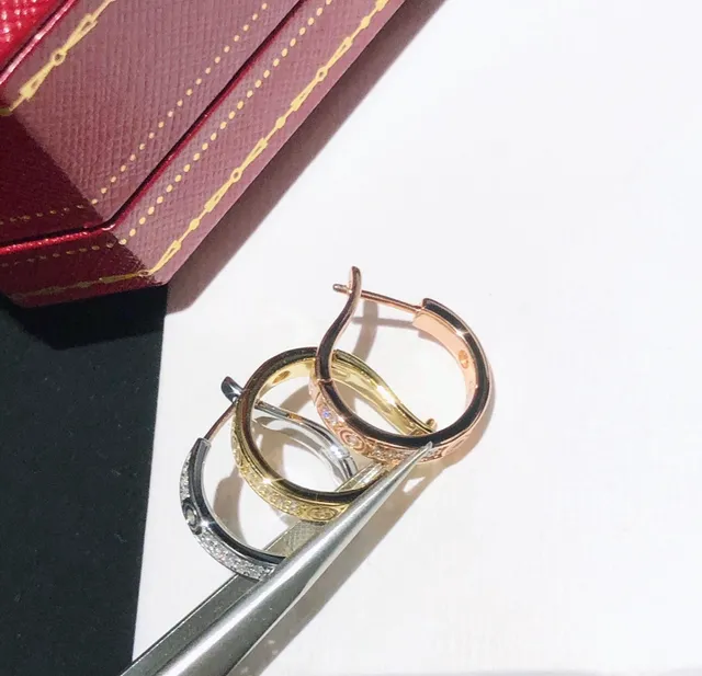 Cartier Love Hoop or argent silhouette Pavé-Set pierres boucles d'oreilles 4