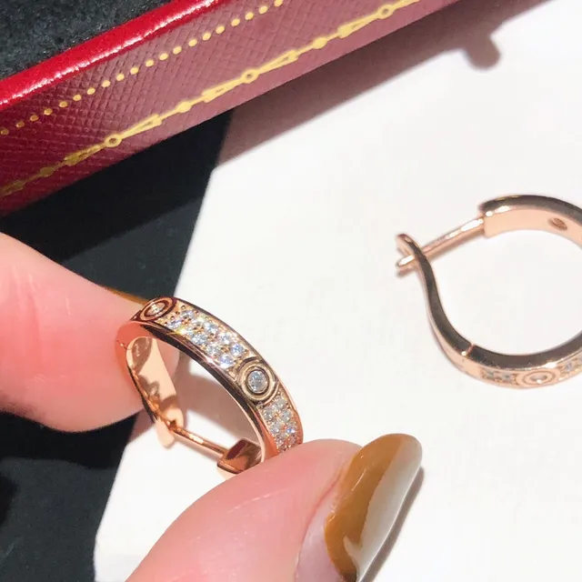 Cartier Love Hoop or argent silhouette Pavé-Set pierres boucles d'oreilles 5