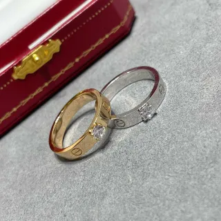 Cartier Love خاتم ذهب أصفر وذهب أبيض بحجر واحدة