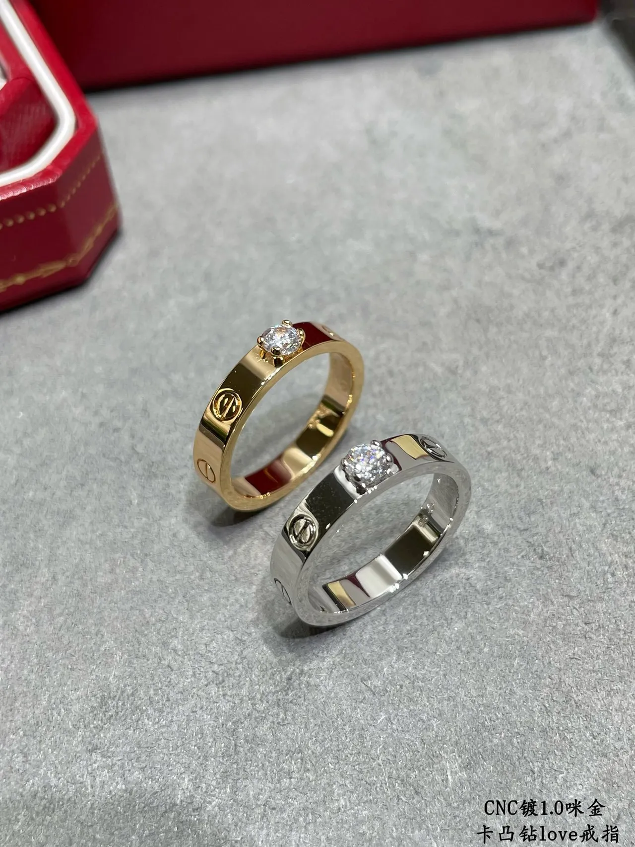Cartier Love خاتم ذهب أصفر وذهب أبيض بحجر واحدة 8