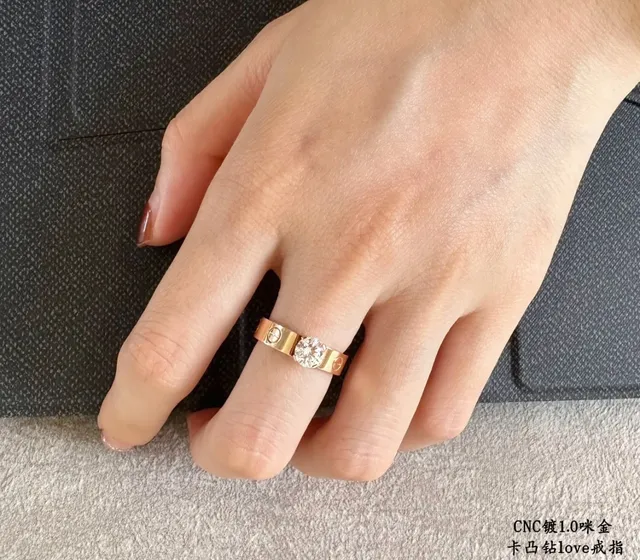 Cartier Love خاتم ذهب أصفر وذهب أبيض بحجر واحدة 9
