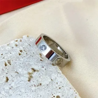 Cartier Love Silver Red Polished Metal Band Single Round Brilliant-Cut Stone Ring