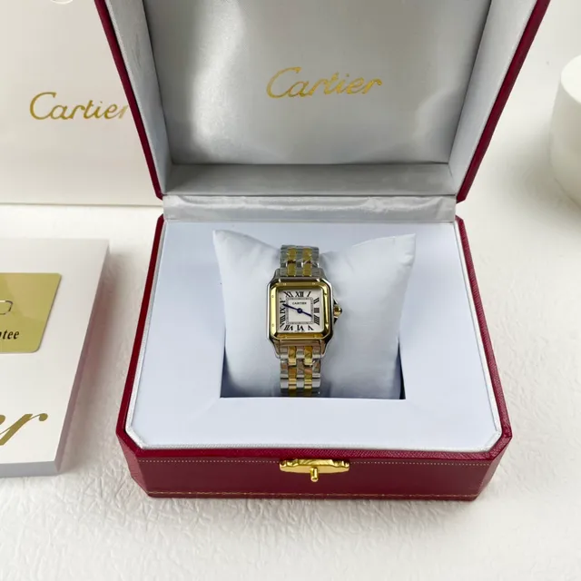 Cartier Santos Caixa retangular de ouro e prata duas tons e aço relógio mecânico 2