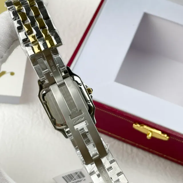 Cartier Santos Caixa retangular de ouro e prata duas tons e aço relógio mecânico 4