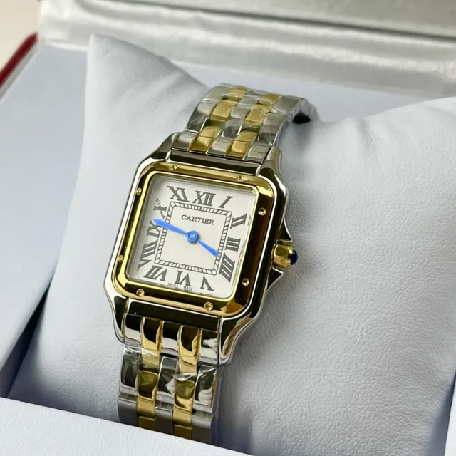 Cartier Santos Caixa retangular de ouro e prata duas tons e aço relógio mecânico 5