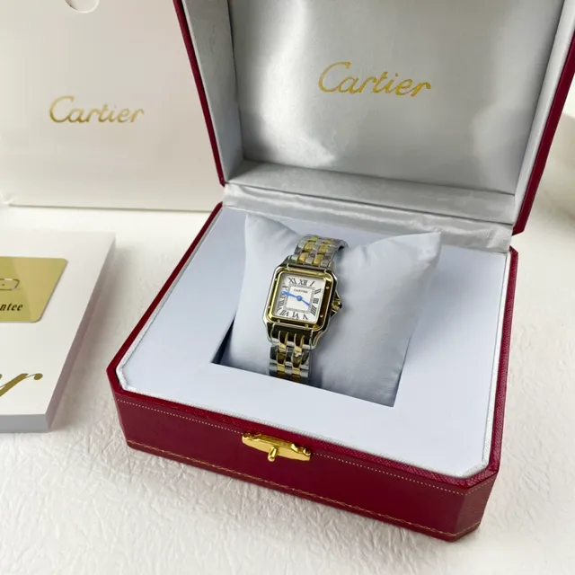 Cartier Santos Caixa retangular de ouro e prata duas tons e aço relógio mecânico 6
