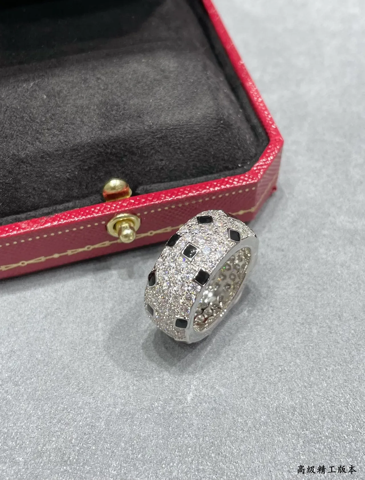 Cartier Silver Black Pavé-Set Enamel Squares Ring 4