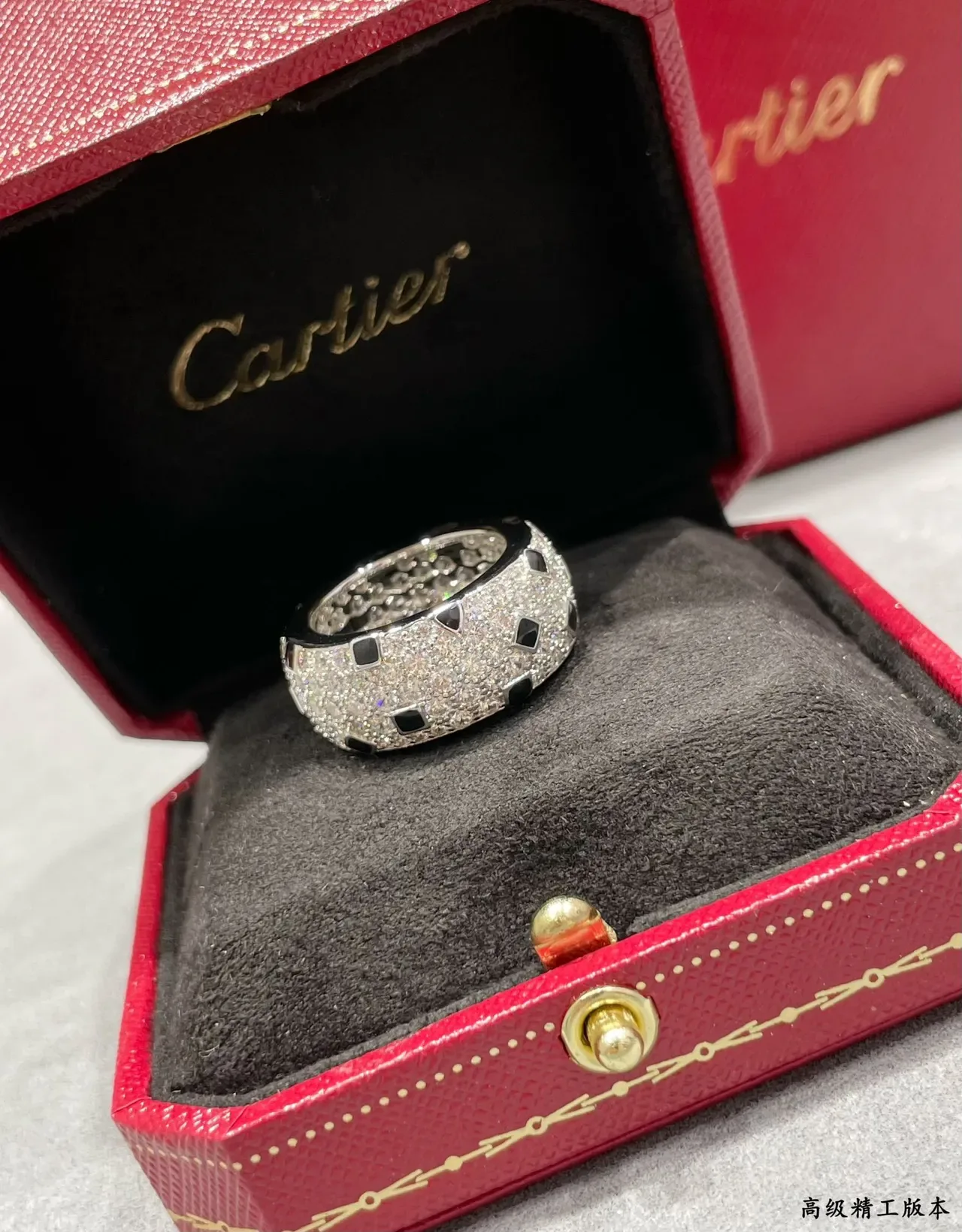 Cartier Silver Black Pavé-Set Enamel Squares Ring 5