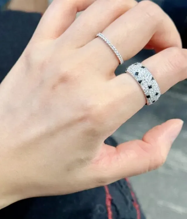 Cartier Silver Black Pavé-Set Enamel Squares Ring 8