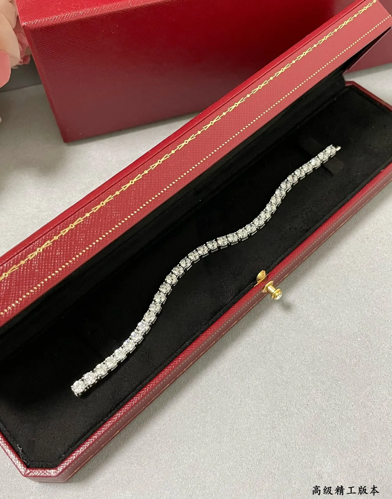 Cartier Silver Gold Channel-Set Single-Row Bracelet 7