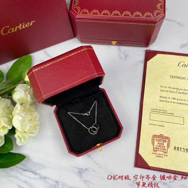 Cartier Trinity Interlocking Double Ring Gold Necklace 8