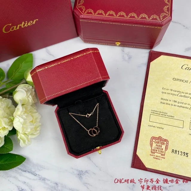 Cartier Trinity Interlocking Double Ring Gold Necklace 9