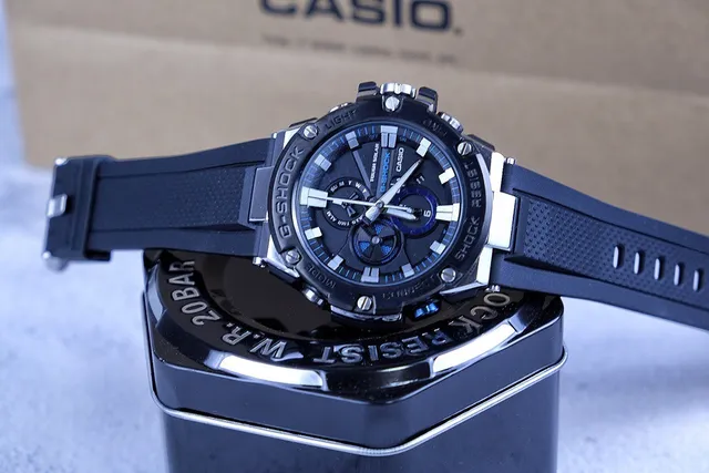 Casio Black Blue Rugged Stainless Steel Case Resin Strap Watch 8