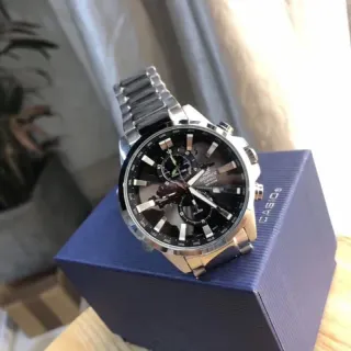 Casio Edifice Black Silver Multi-Functional Chronograph World Time Display Quartz Watch