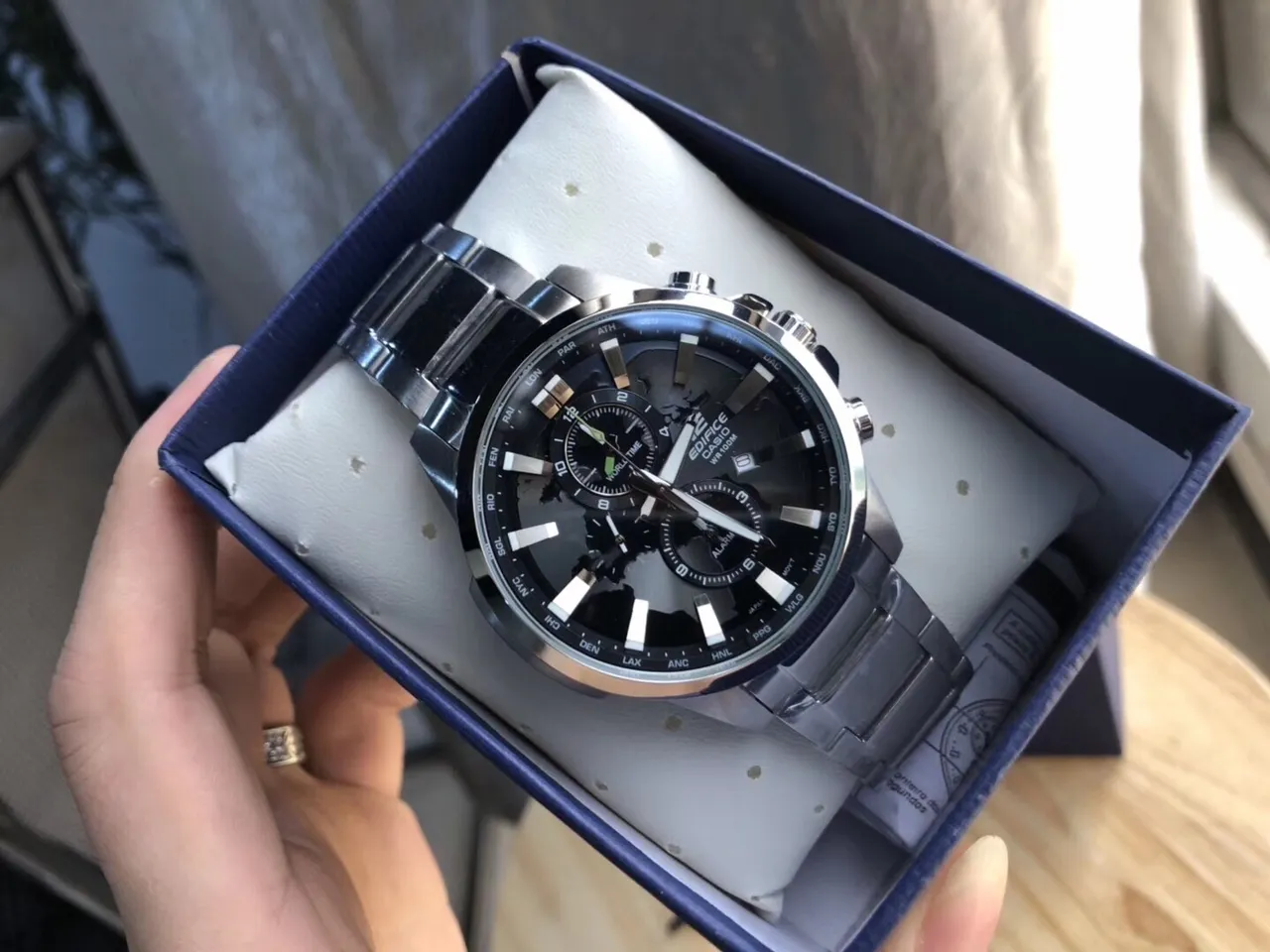 Casio Edifice Black Silver Multi-Functional Chronograph World Time Display Quartz Watch 8