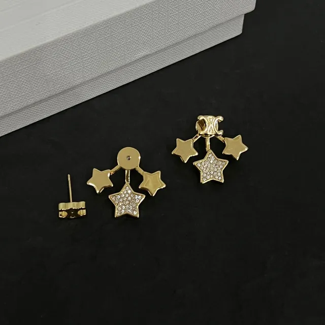 Celine Gold-Tone Pavé Crystal Star Drop Earrings 3