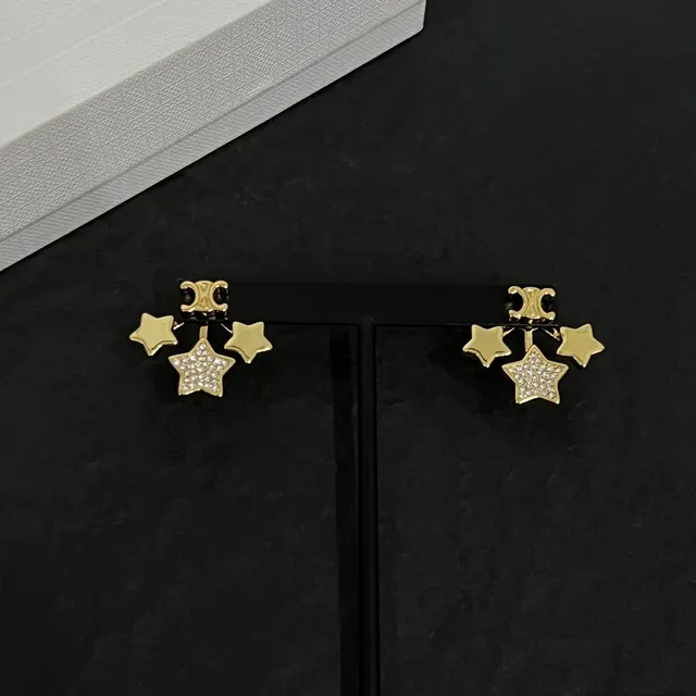 Celine Gold-Tone Pavé Crystal Star Drop Earrings 4
