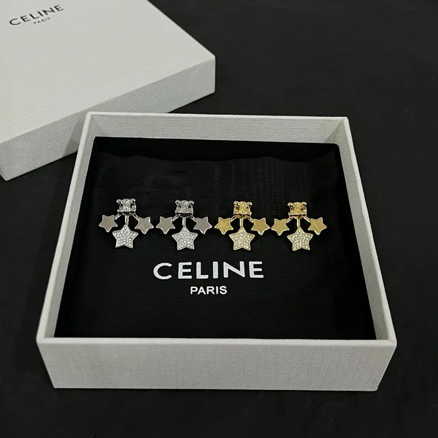 Celine Gold-Tone Pavé Crystal Star Drop Earrings 5