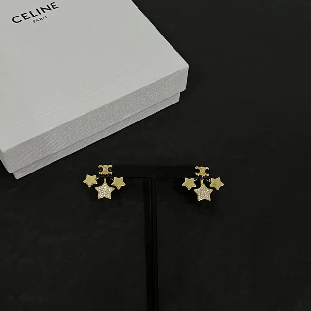 Celine Gold-Tone Pavé Crystal Star Drop Earrings 6